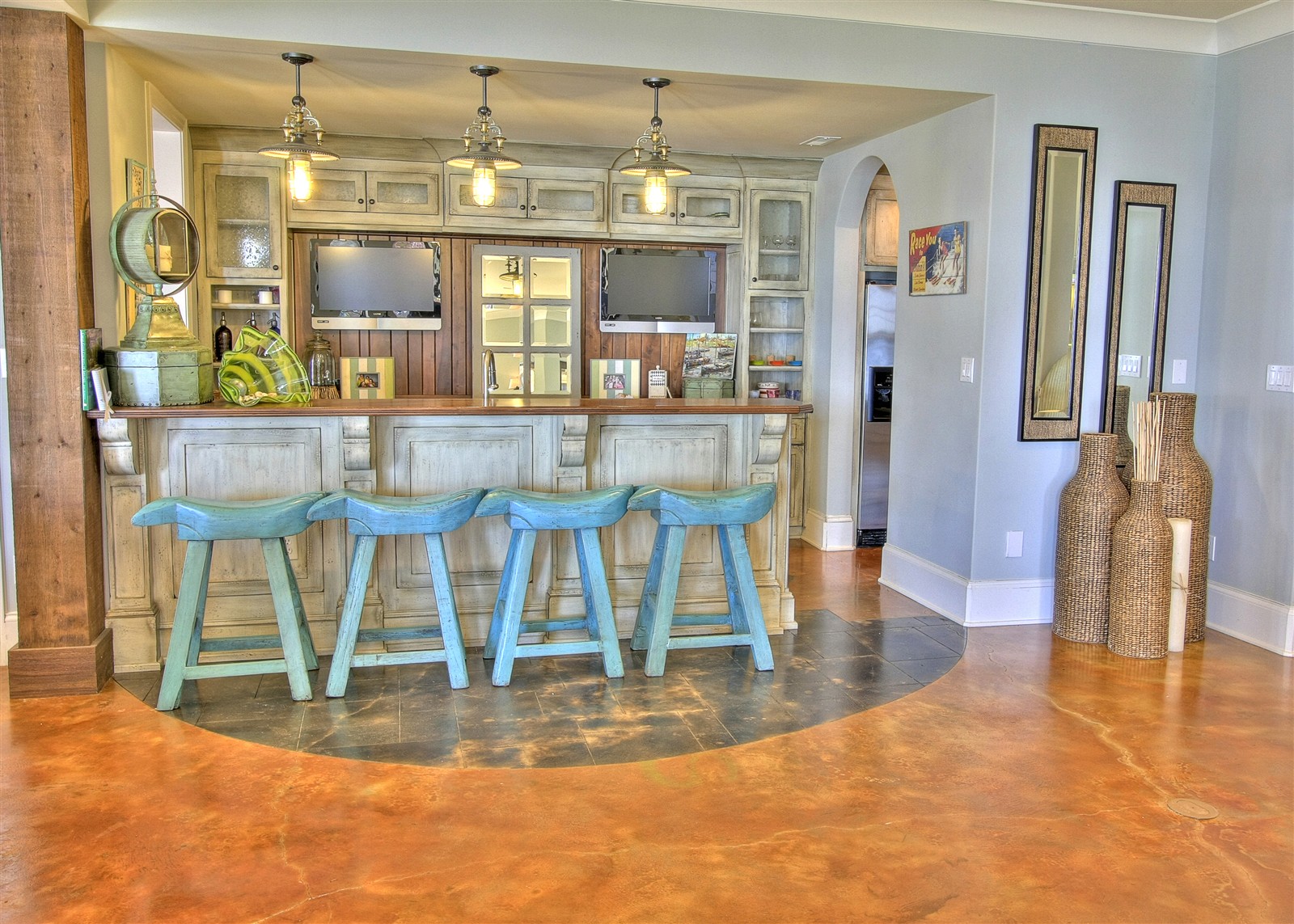 Kitchen and bar area photographed for a listing